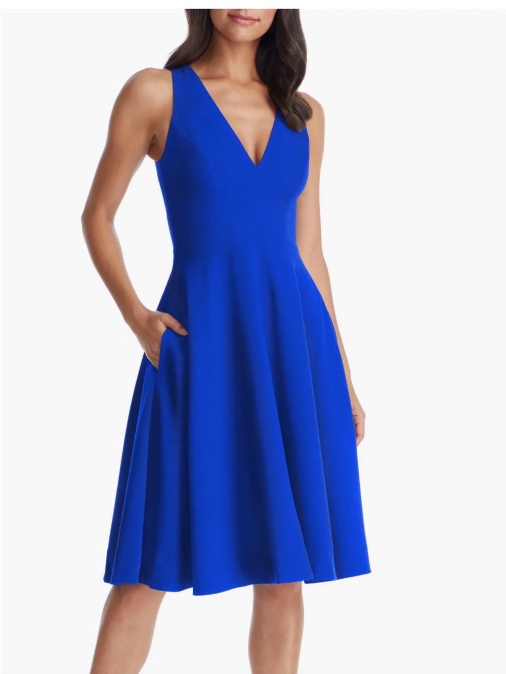 Dress the Population Cobalt Blue V-Neck Midi Dress